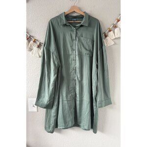 Arula Satin Sage Green Button Down Oversized Tunic Top Boho Coquette Size 2x